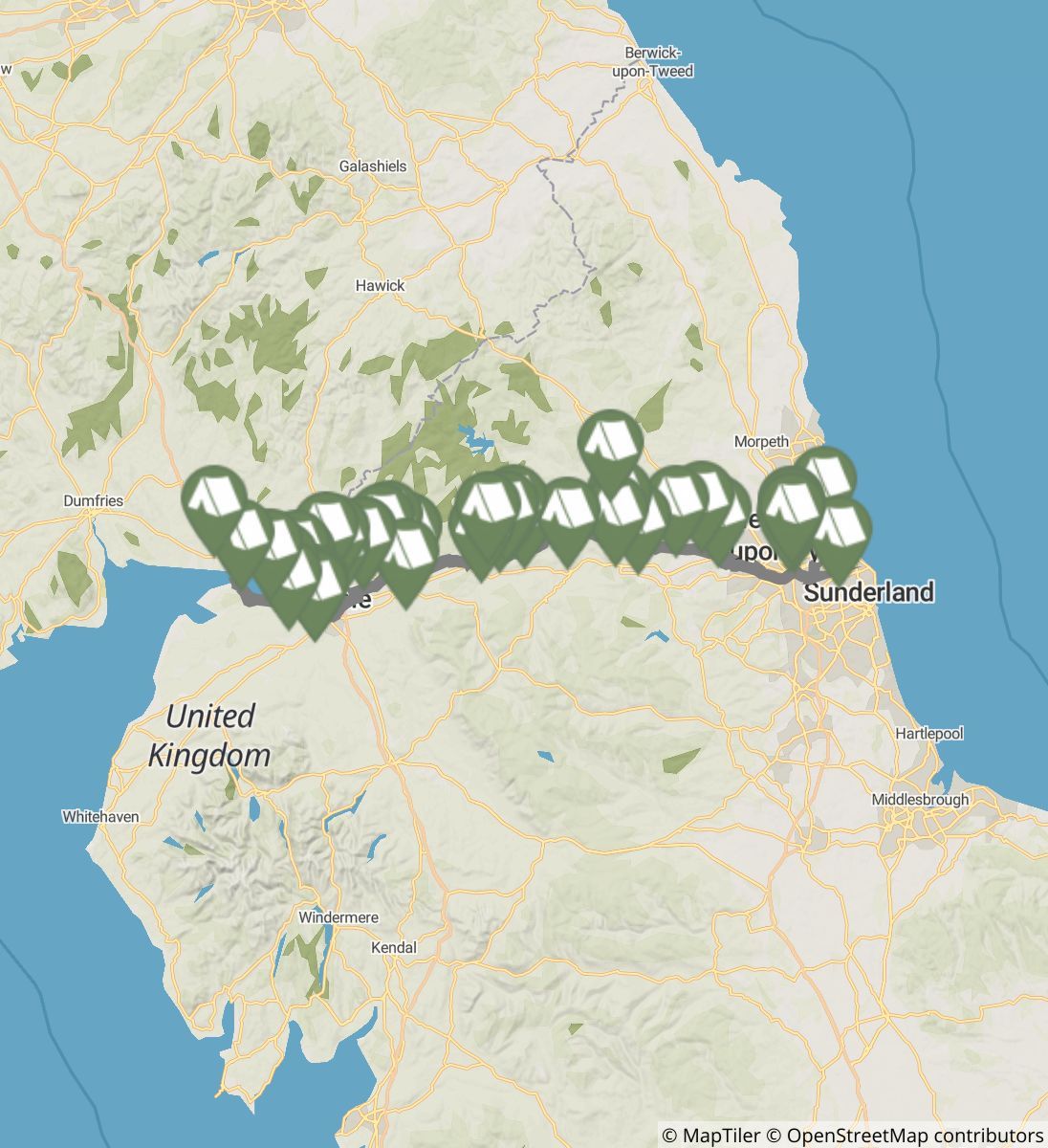 Hadrian's Wall Path map image